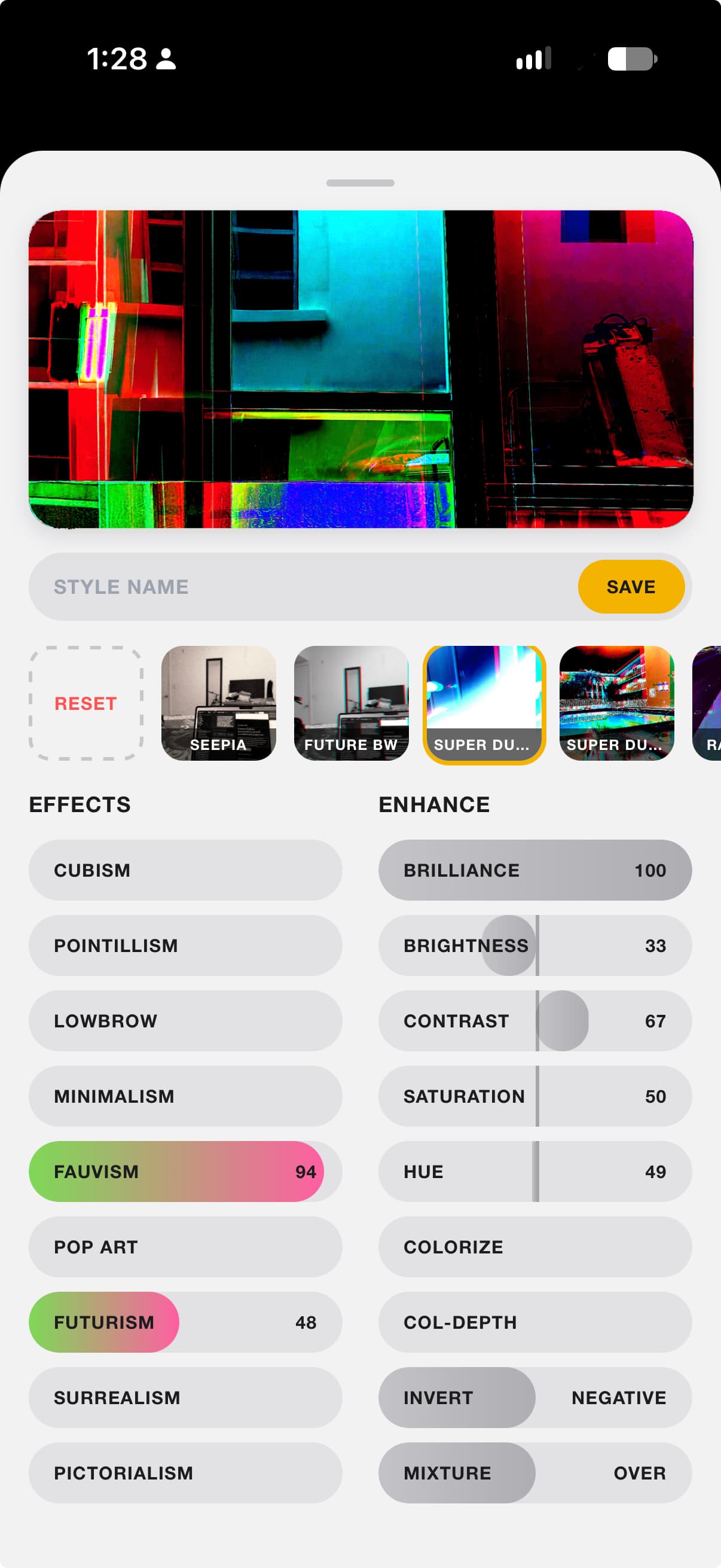 ARTEFEKT Effects & Enhance interface